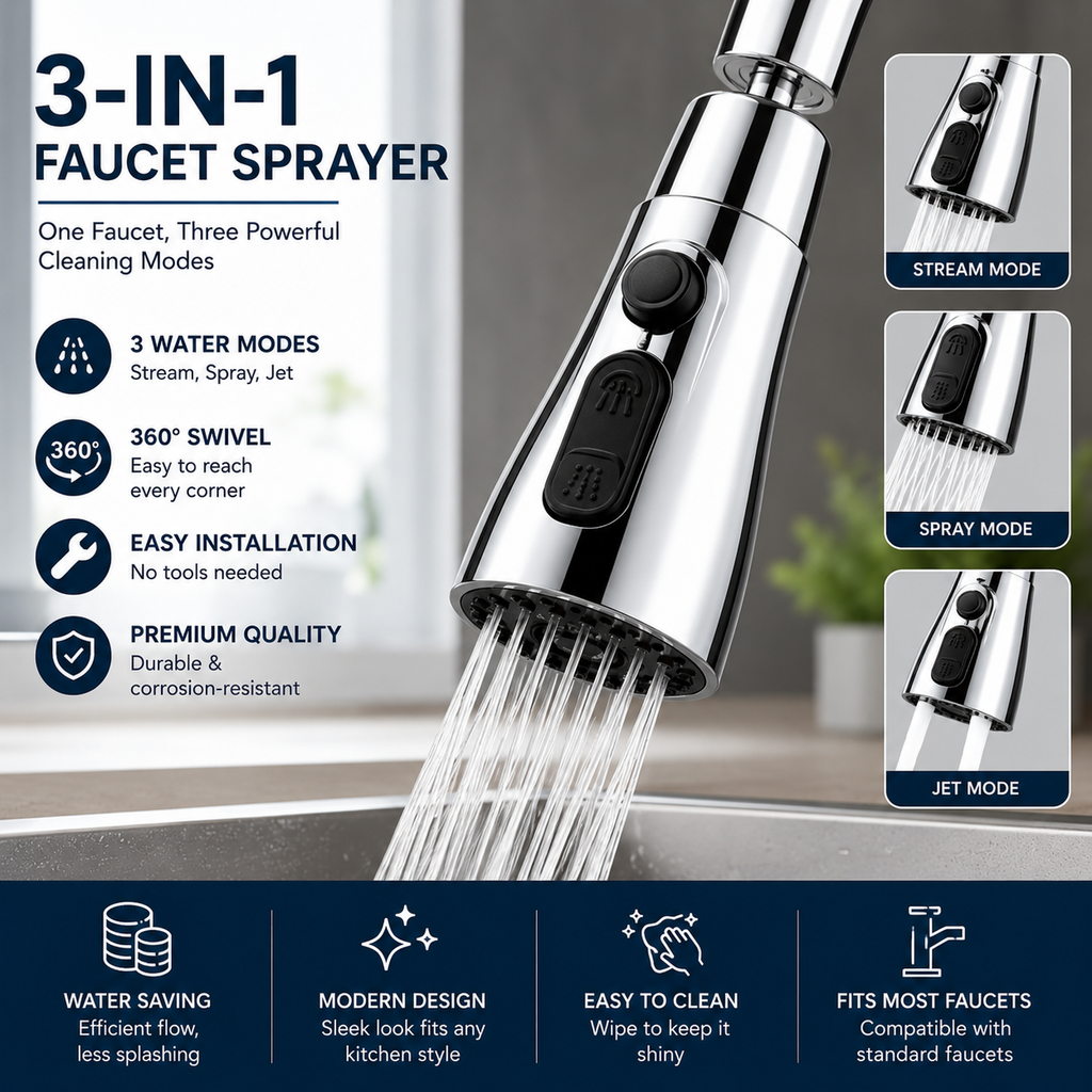 🏡 Premium 360° Faucet Extender | Adjustable 3-Mode Water Spray Attachment